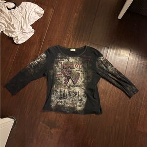 Y2K graphic Merlot long sleeve top